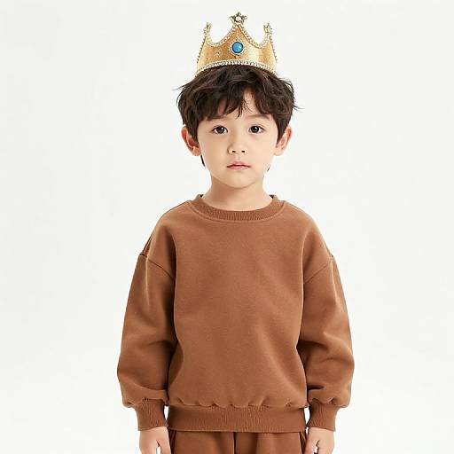 Young Crowned Boy in Brown Outfit