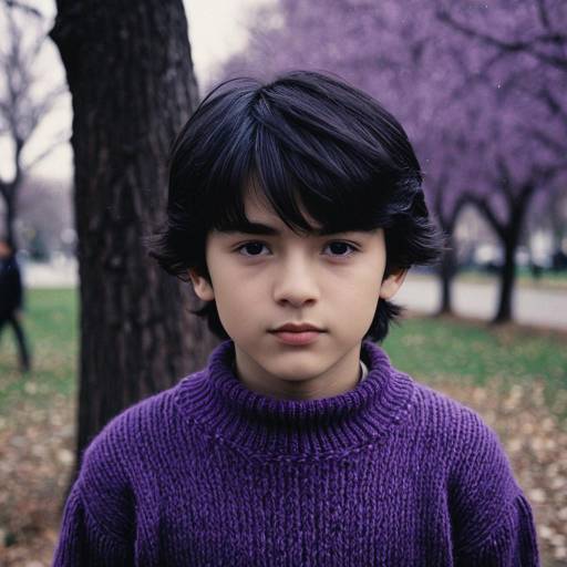 Boy in Purple Sweater Outdoors