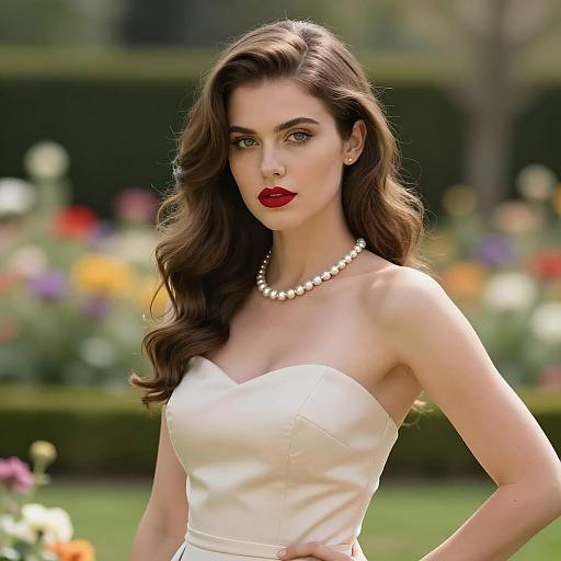 Elegant Bride in Garden with Pearl Necklace