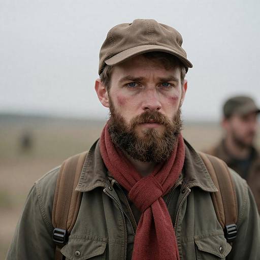 Serious Bearded Man in Overcast Scene