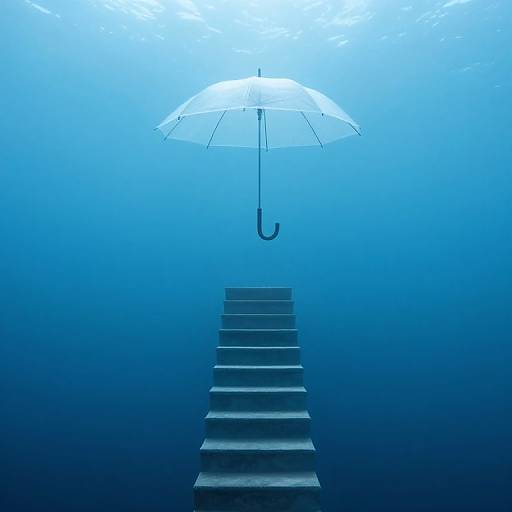 Ethereal Ocean Staircase with Umbrella