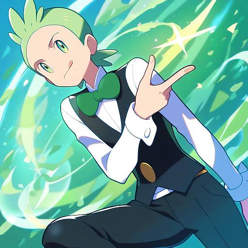 Illustration of Cilan (pokemon), pokemon in the style of Raika9