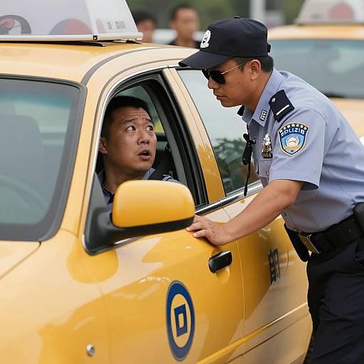 Surprised Driver and Stylish Officer Scene