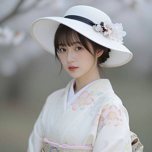 Ethereal Woman in Floral Kimono