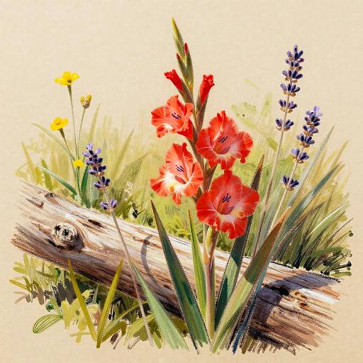 Wildflowers and Driftwood Pastel Painting