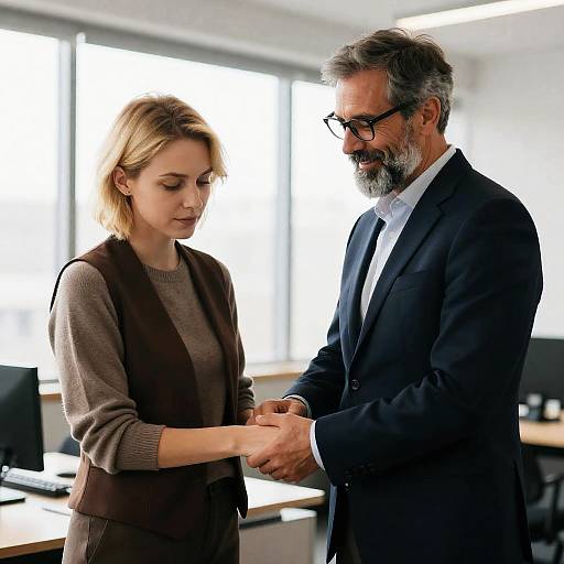 Candid Office Moment with Smiling Couple