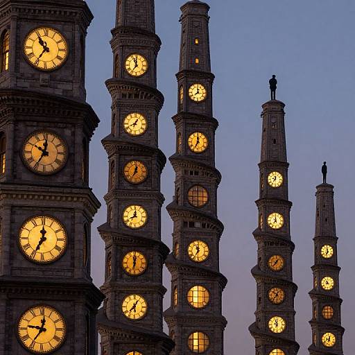 Endless Spiral Clocktowers at Twilight