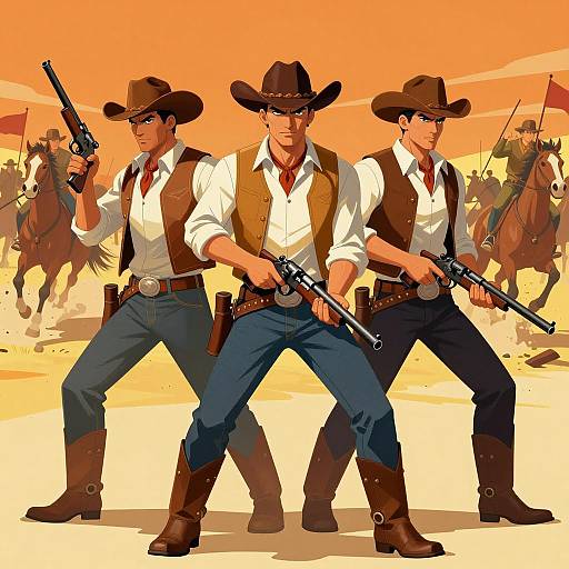 Intense Cowboy Duel in Colorful Chaos