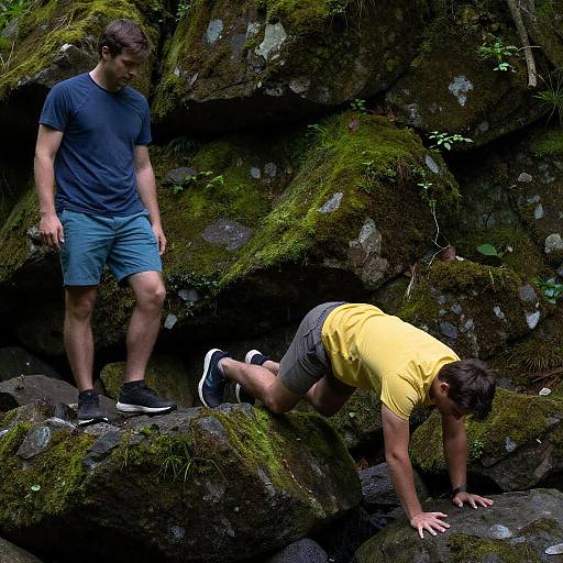 Crawling Through Mossy Rocky Forest