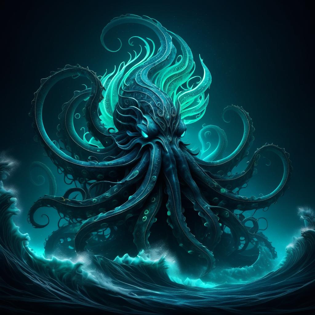 Elegant Mystical Kraken Beneath Ocean Waves