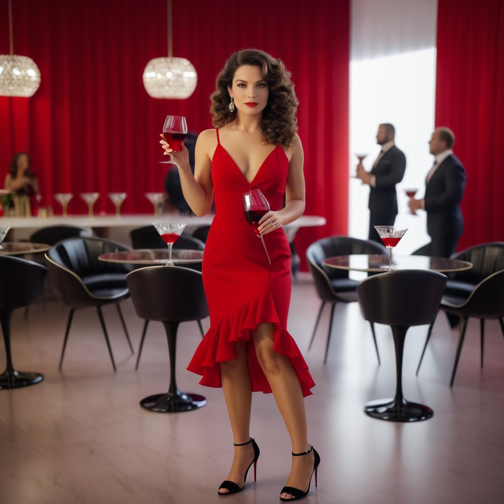 Elegant Woman in Red Dress with Cocktail