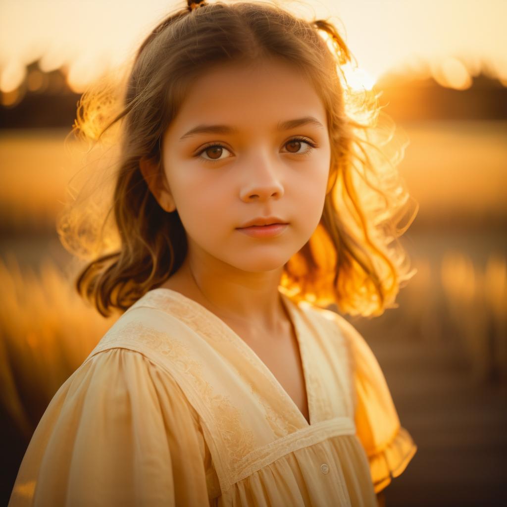 Vintage Portrait of Girl at Sunset