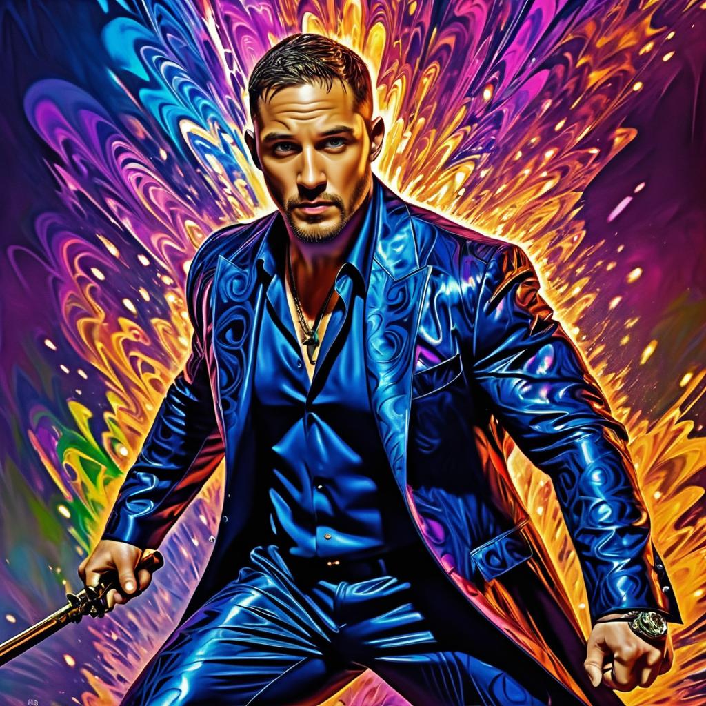 Tom Hardy as Dynamic Action Hero in Surreal Style