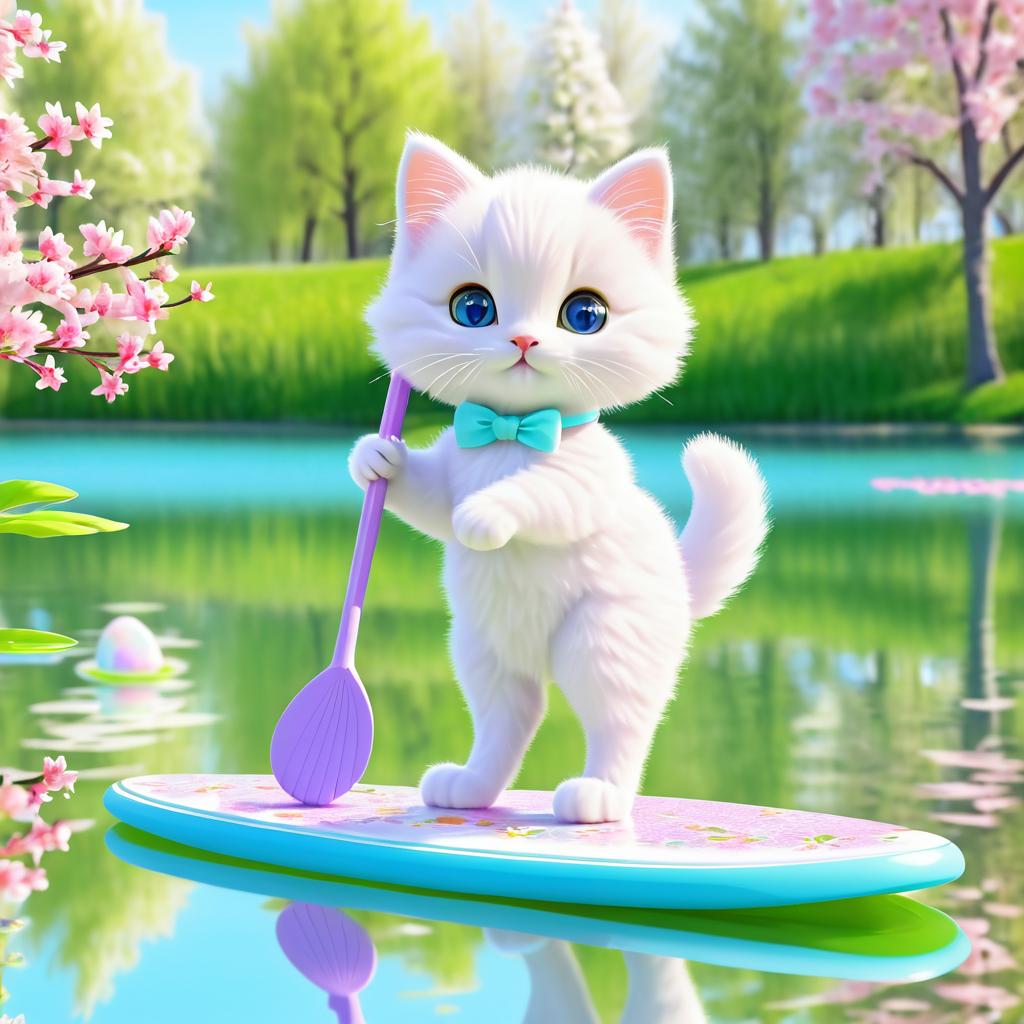 Whimsical Kitten on a Paddle Board