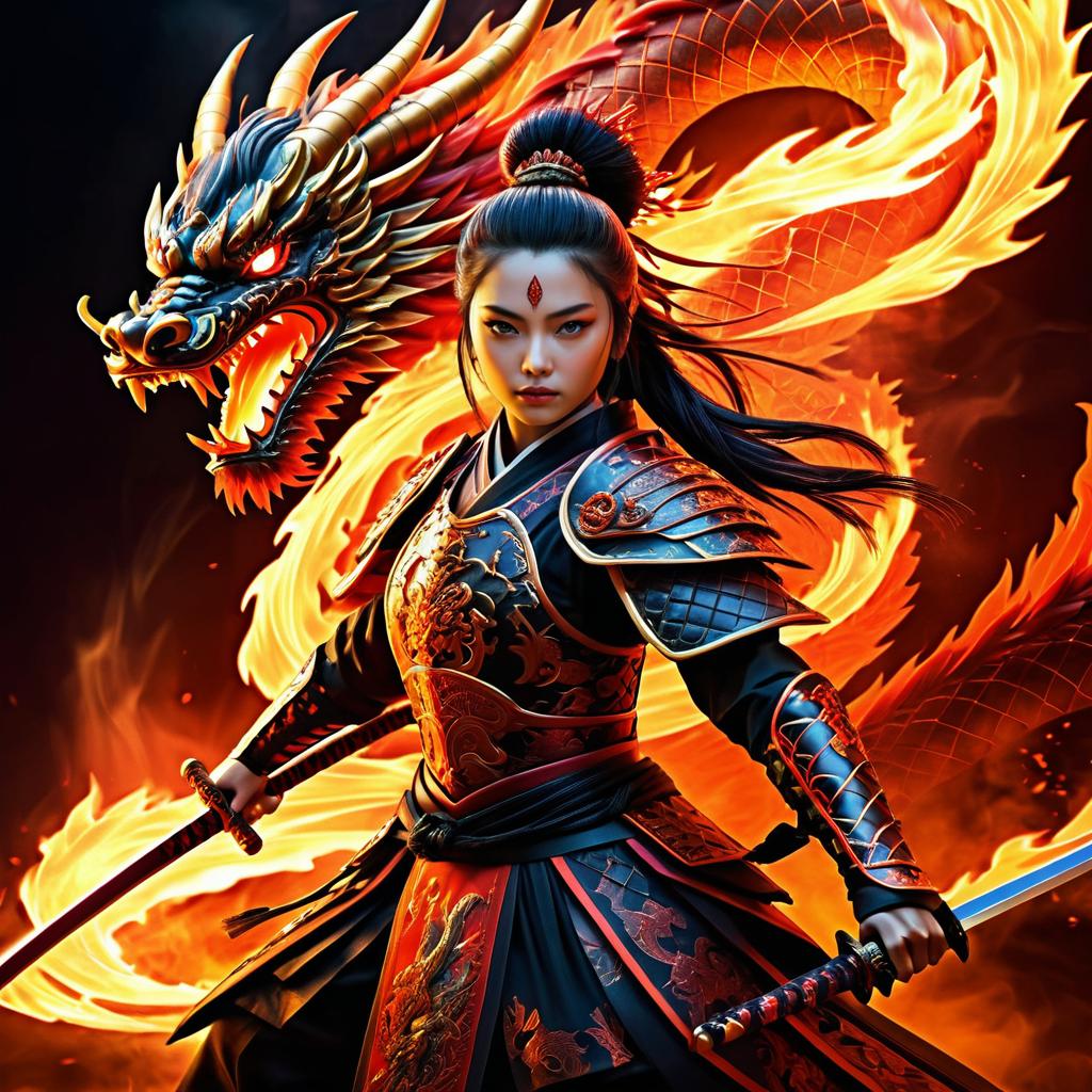 Fierce Samurai and Fiery Dragon Clash