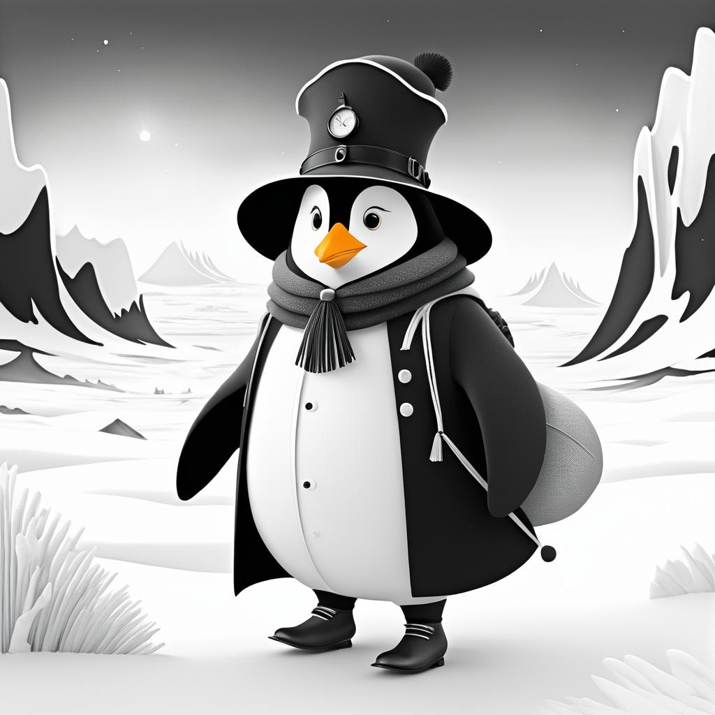 Explorer Penguin in Dreamy Icy Landscape