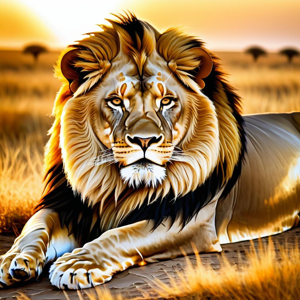 Elegant Lion Resting in Golden Savannah