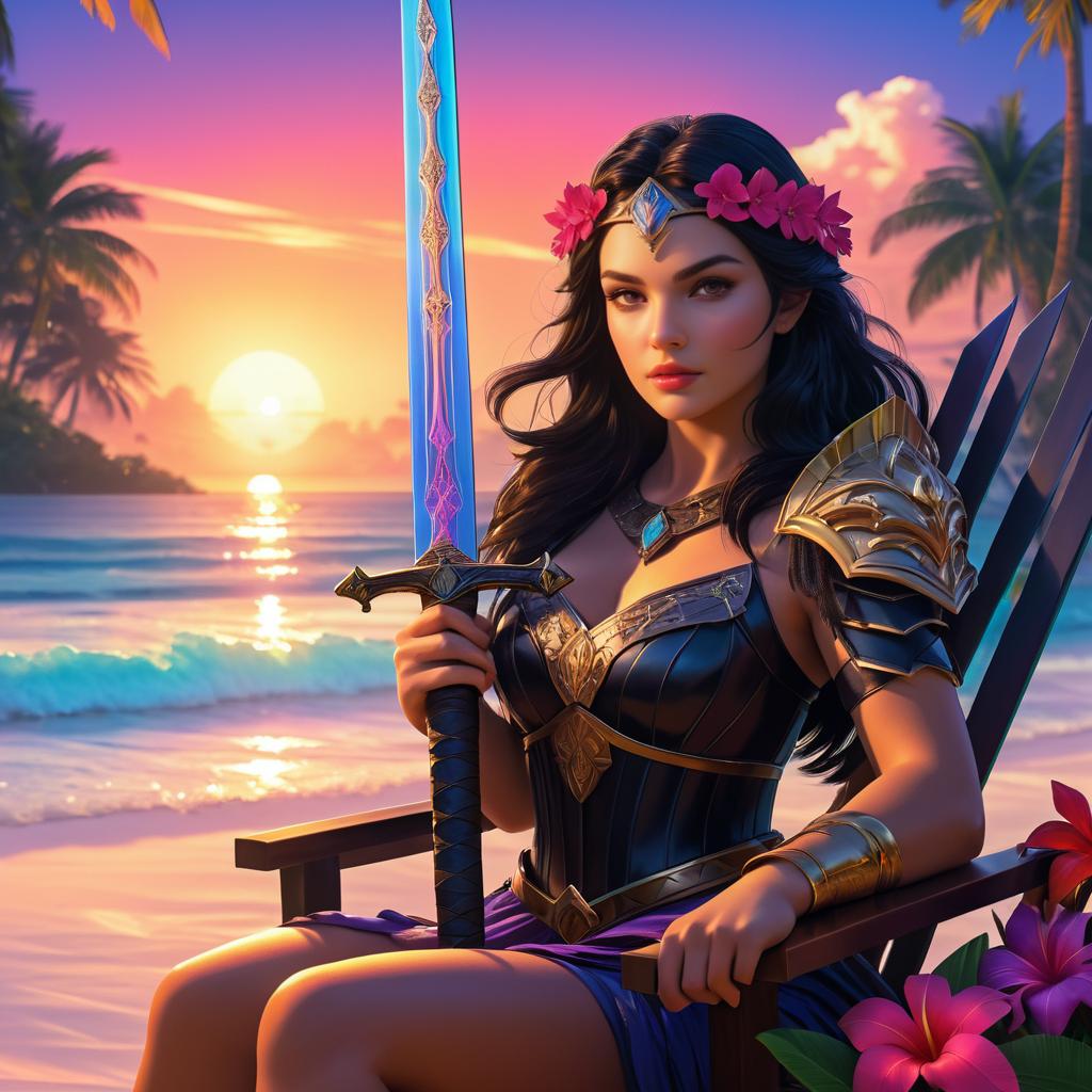 Stunning Warrior Girl on Tropical Beach