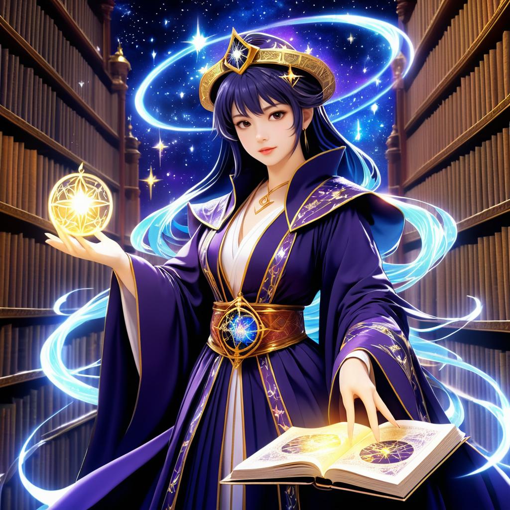 Enchanting Sorceress in Mystical Library