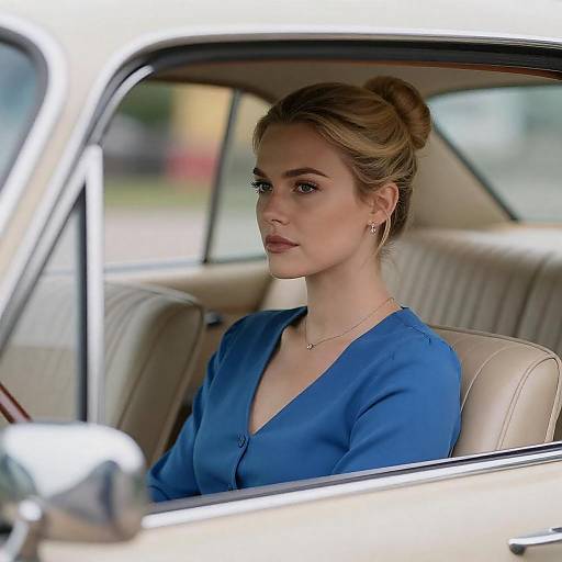 Serious Blonde Woman in Vintage Car
