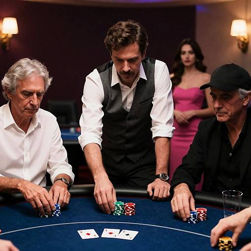 Intense Poker Game in Dim Lighting