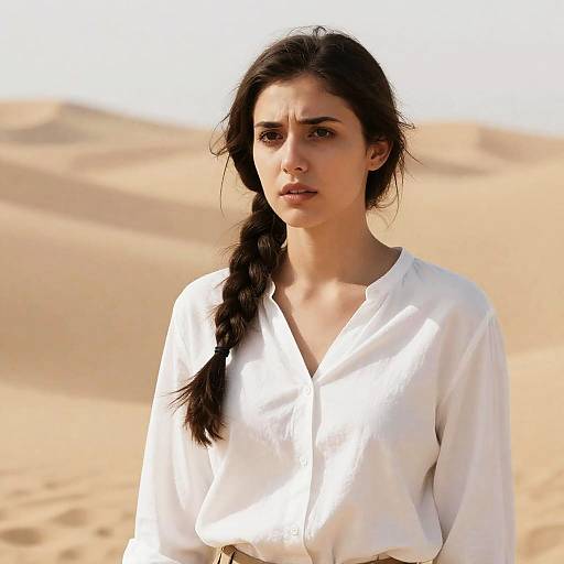 Focused Woman in Sandy Landscape