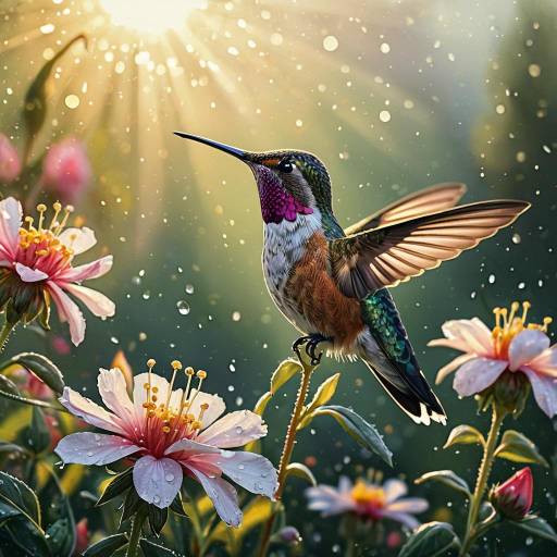 Vivid Hummingbird in Blooming Garden