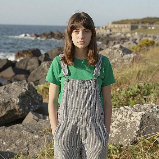 Young Woman by the Rocky Coastline