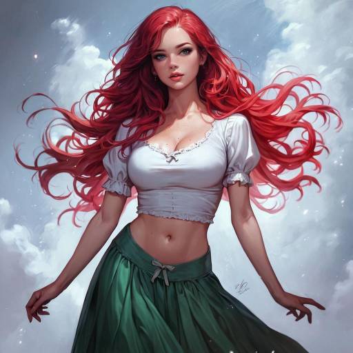 Red-Haired Girl in Misty Mountain Dawn