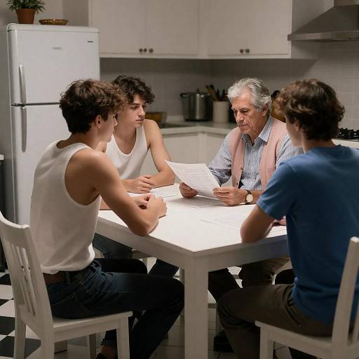 Dimly Lit Kitchen Family Conversation