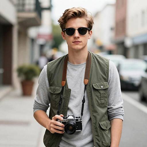 Stylish Young Man with Vintage Camera