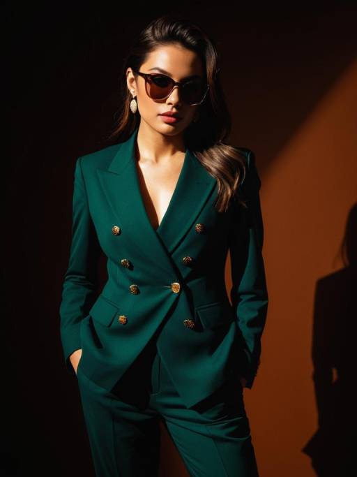Business Chic Woman in Dark Green Suit