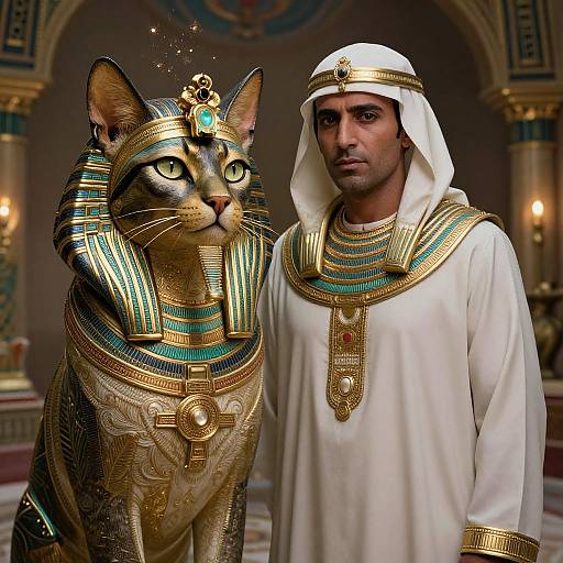 Majestic Egyptian Gentleman with Regal Cat