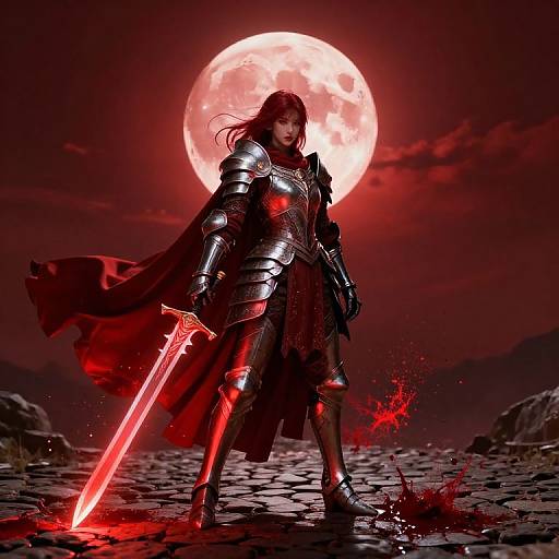 Spectral Warrior Under Crimson Moon