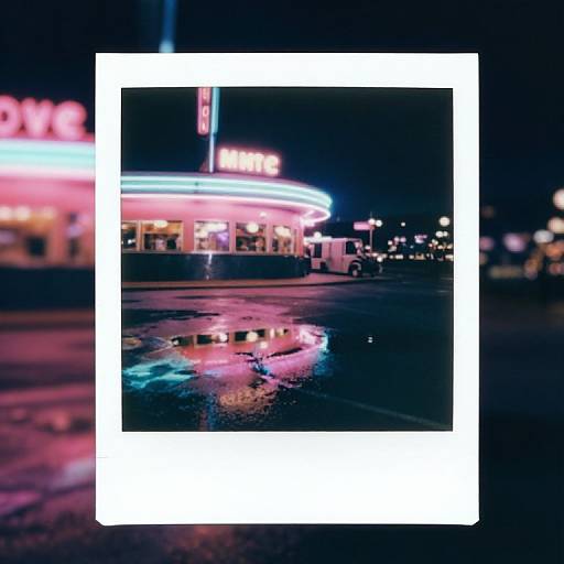 Retro Neon Diner Polaroid Scene
