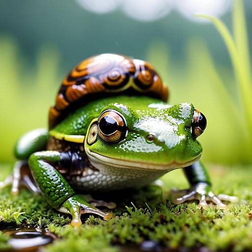 Frog with Snail on Mossy Ground