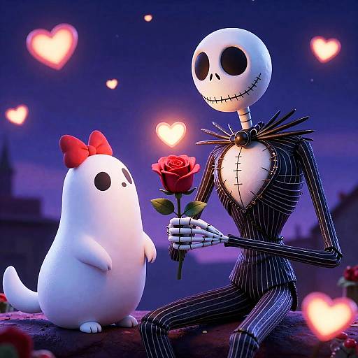 Stitched Valentine Night: Jack, Sally, Zero