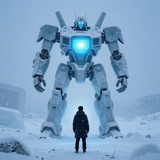 Icy Encounter Between Man and Robot