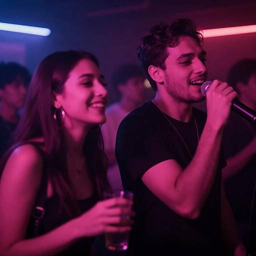 Vibrant Nightclub Duet Under Neon Lights