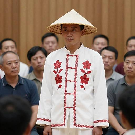 Man in White Outfit Surrounded by Crowd