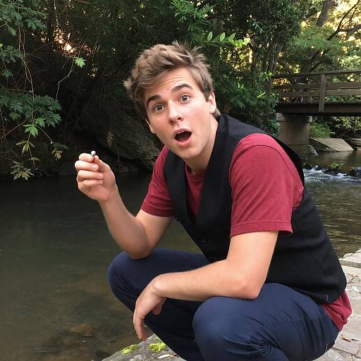 Surprised Young Man by the River