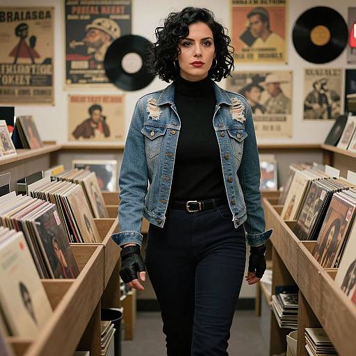 Rock Chic Woman in Vintage Record Store