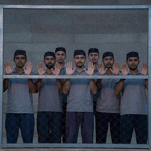 Intense Portrait of Men Behind Prison Fence