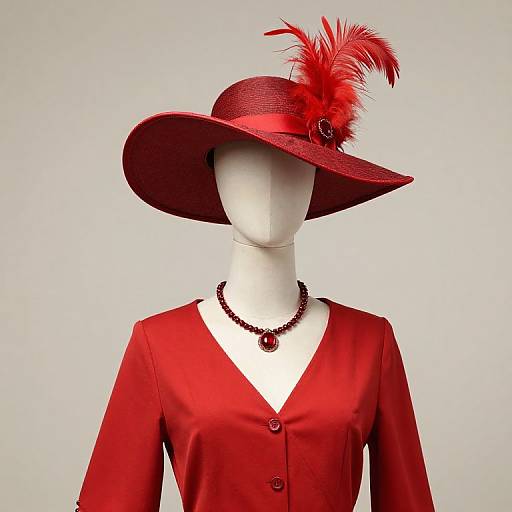 Mannequin in Red Feathered Ensemble