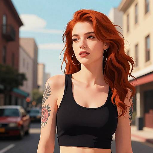 Dramatic Red-Haired City Illustration