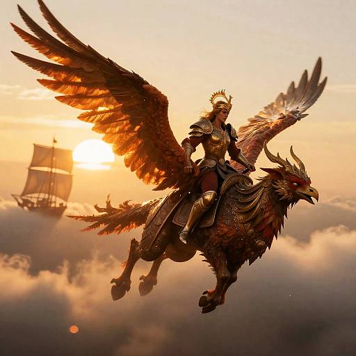 Phoenix Rider Soaring at Golden Sunrise