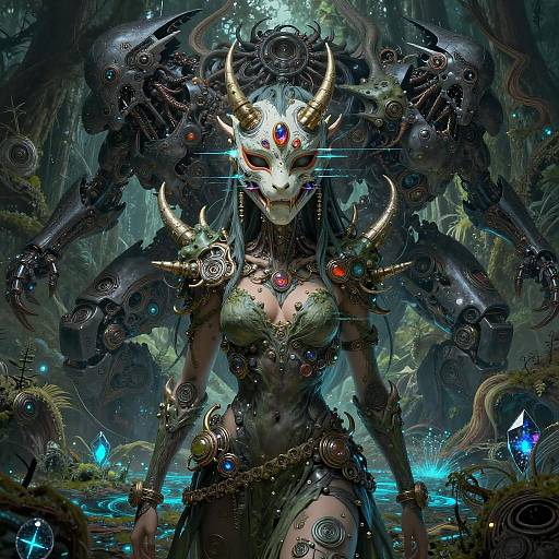 Cyber Druid Portrait in Glitch Art Style