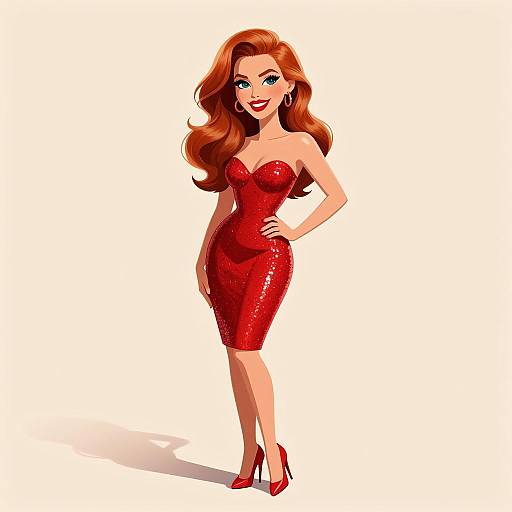 Glamorous Woman in Sparkling Red Dress