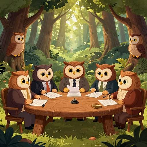 Anthropomorphic Owls' Enchanted Council
