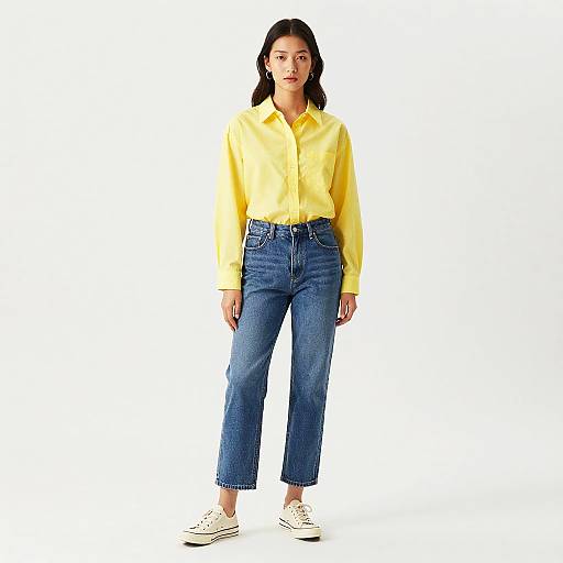 Asian Girl in Yellow Shirt and Jeans